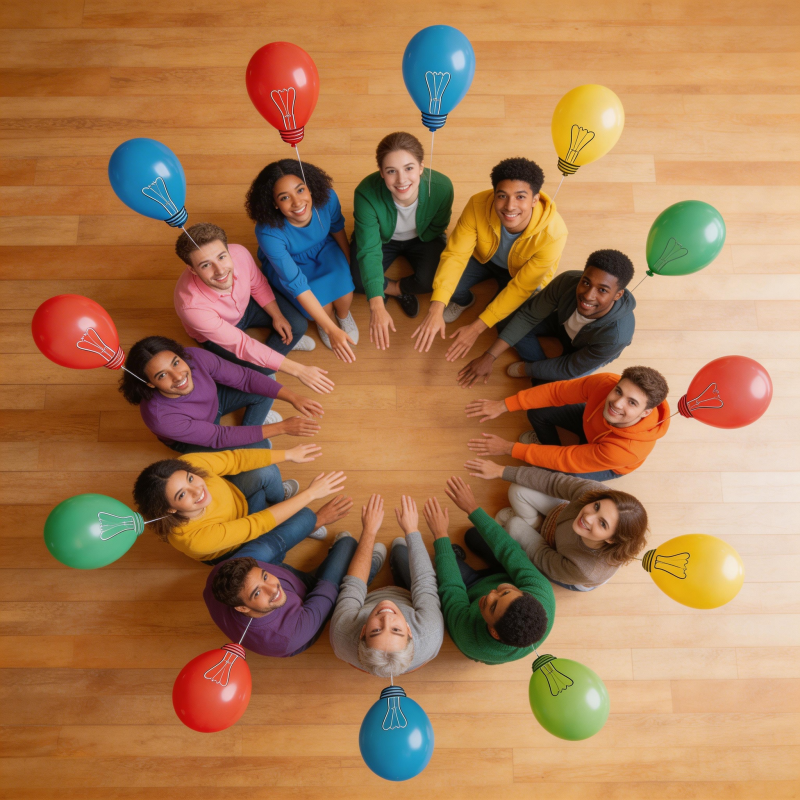 多彩气球围圈 青春笑脸环绕图片