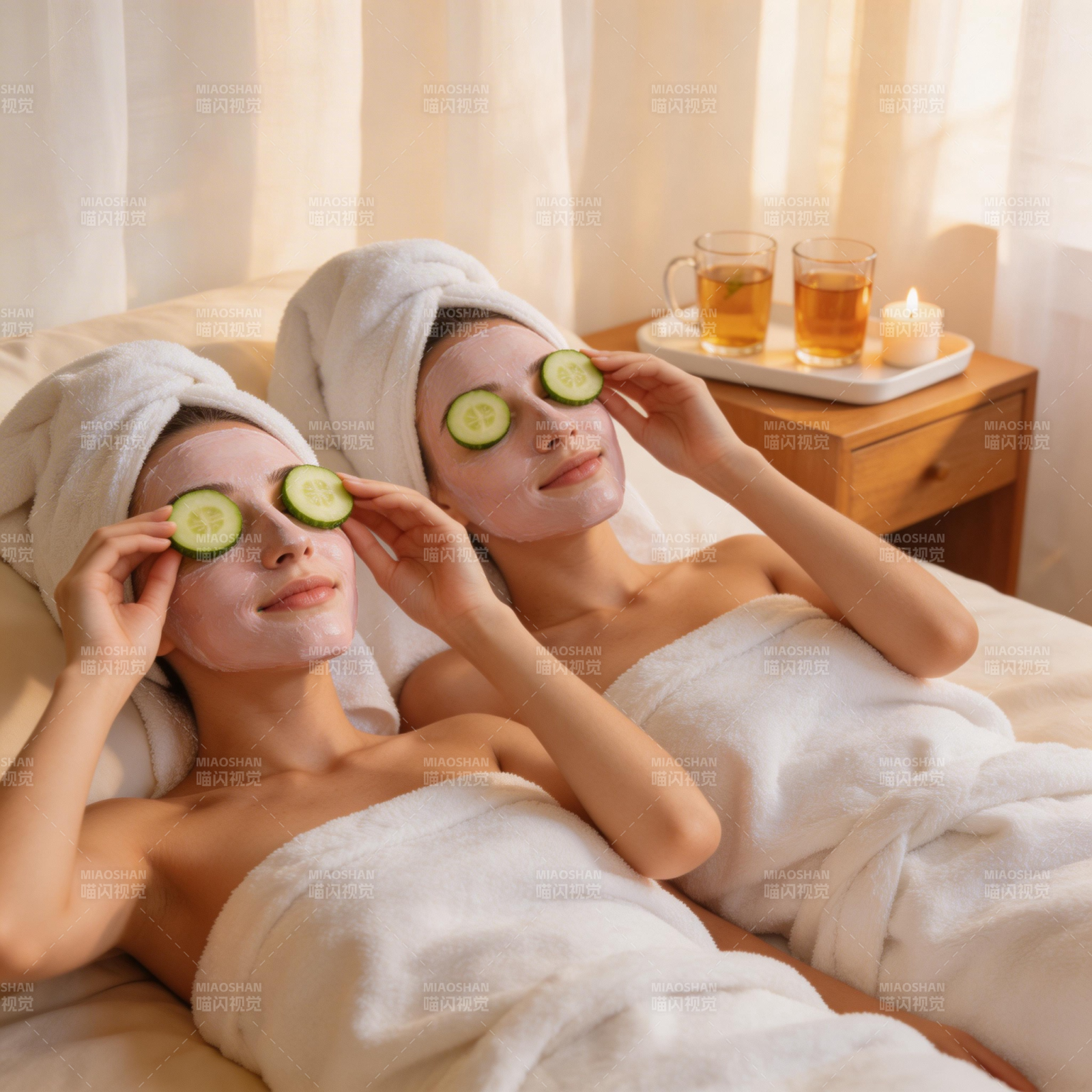 双人SPA时光 黄瓜面膜放松身心图片