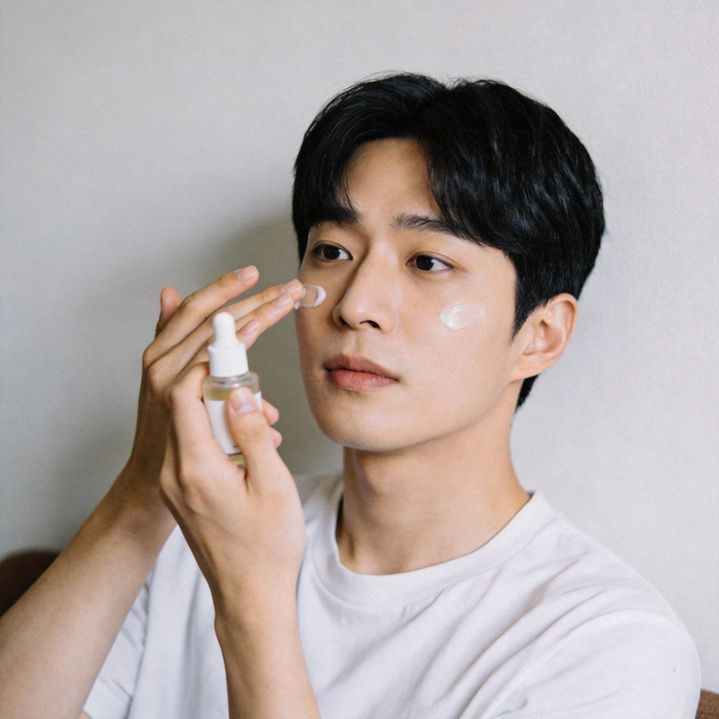 男生护肤 温柔涂抹精华液图片