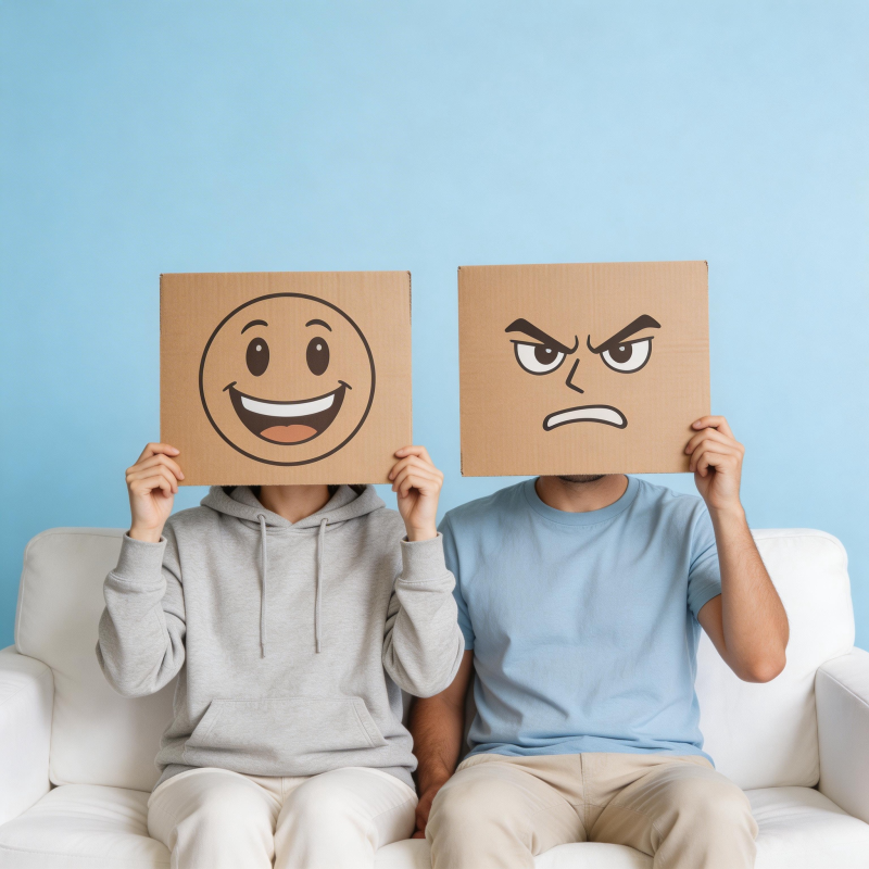 喜怒两面具 同桌不同心图片