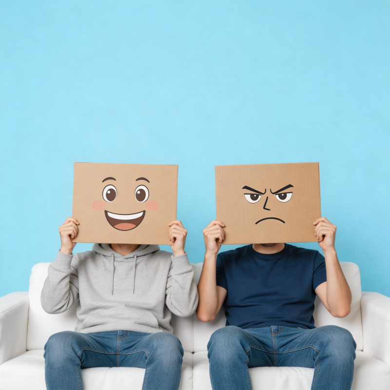 喜怒两脸 坐对沙发间图片