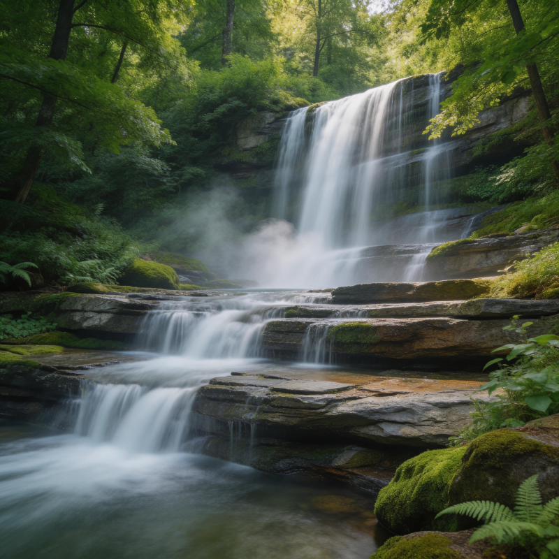 森林瀑布 绿意盎然图片