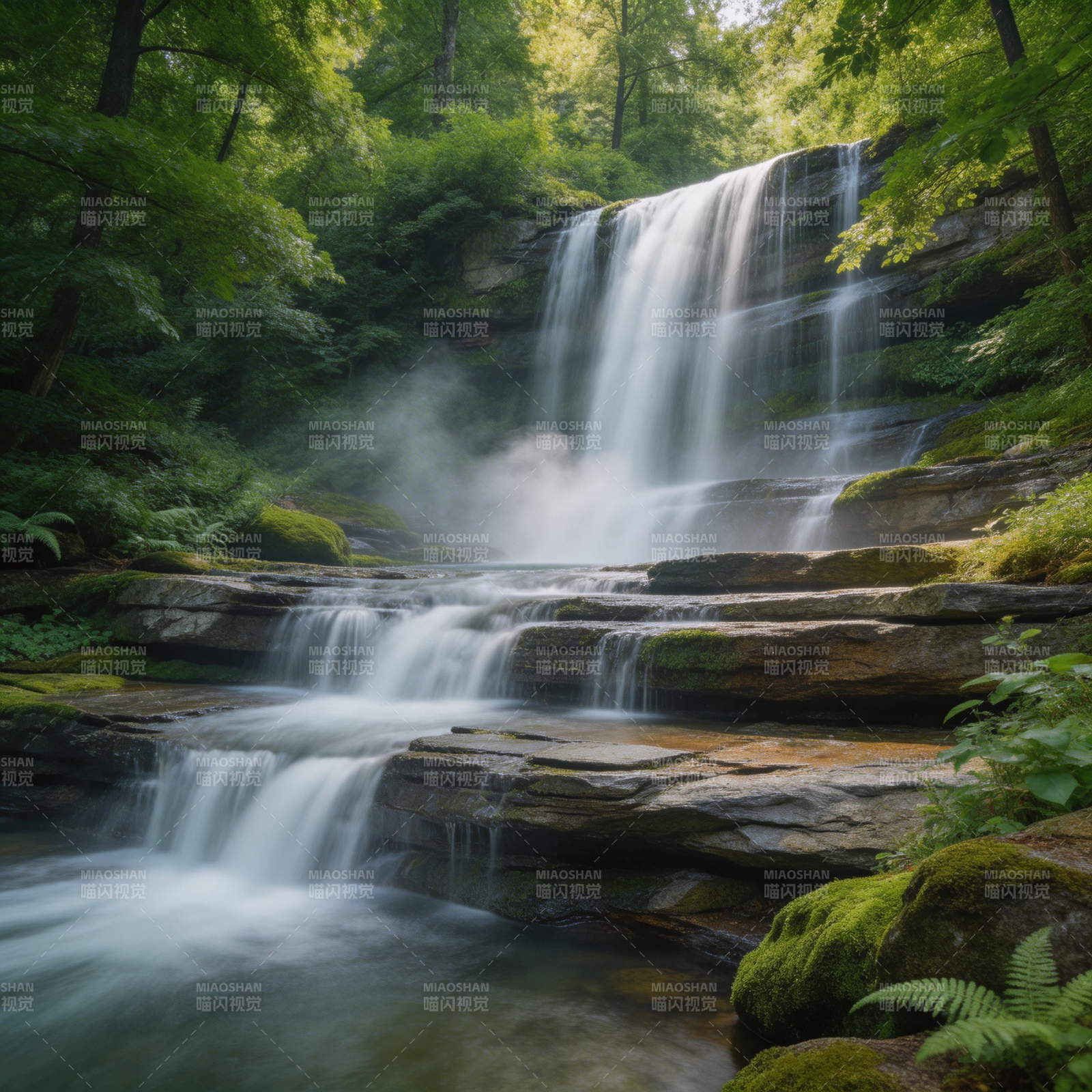 森林瀑布 绿意盎然图片