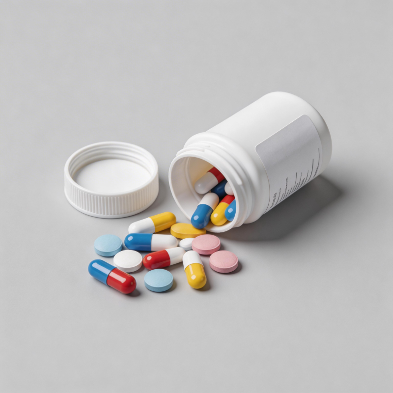 药瓶倾倒 彩丸散落图片