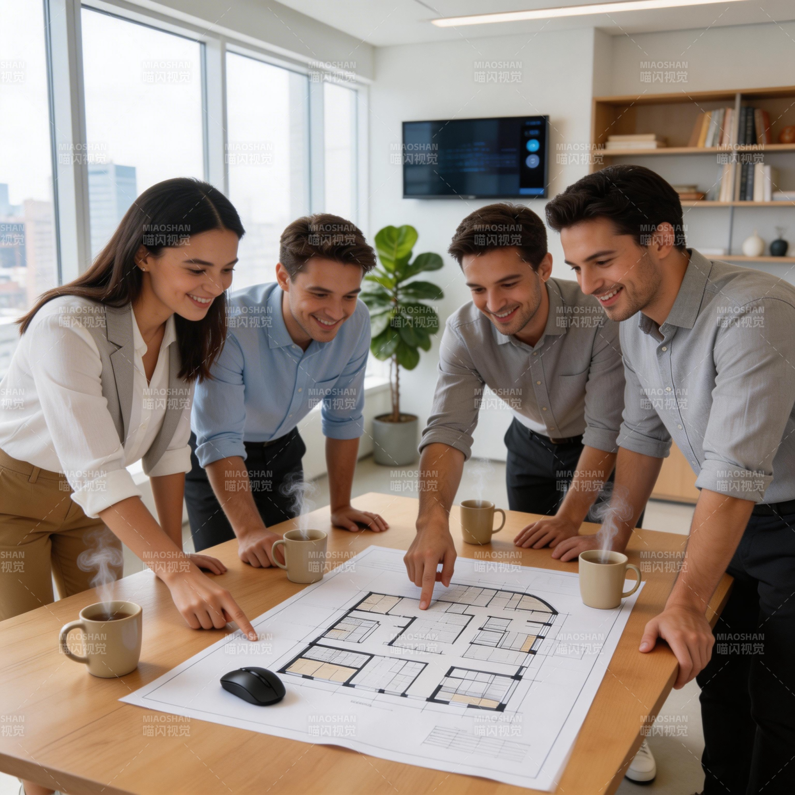 团队共议建筑蓝图方案图片