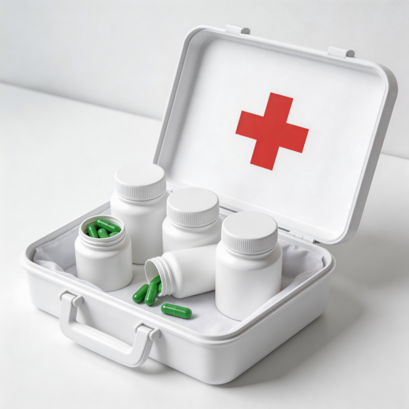 急救箱与绿色药丸图片
