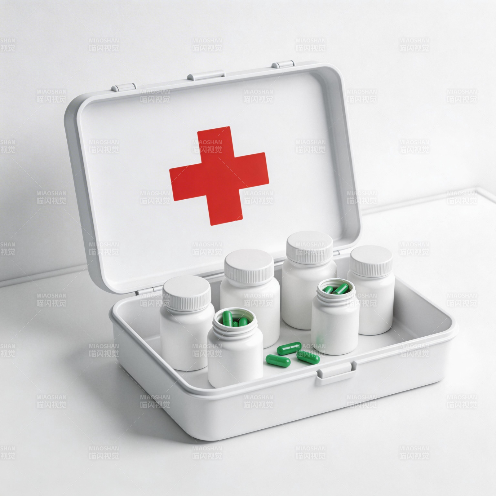急救箱与药瓶特写图片