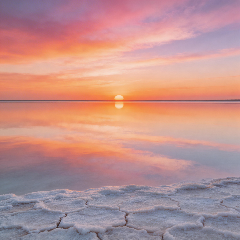 盐湖日落 天光水色共燃霞图片
