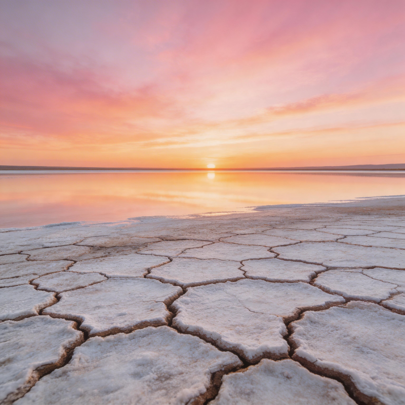 日落盐湖裂纹美图片