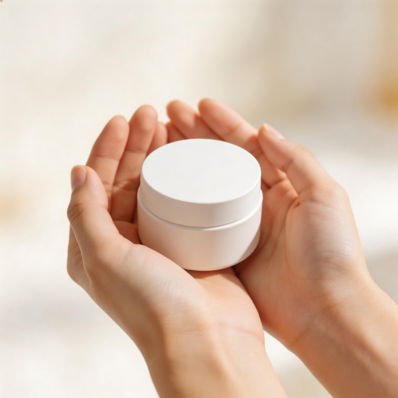 双手捧白罐 温柔护肤时图片