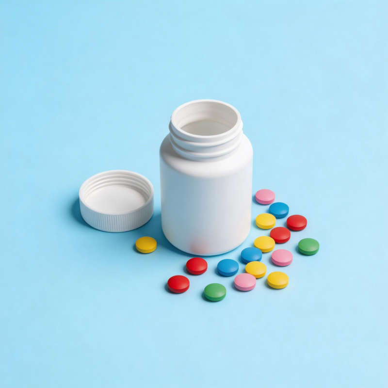 药瓶与彩色药片图片