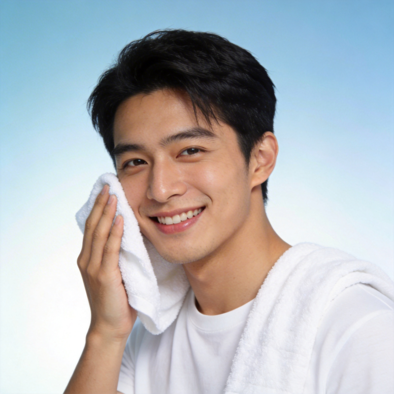 清爽少年 毛巾擦脸微笑图片