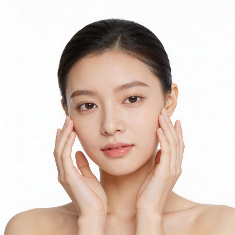 素颜女神 双手轻抚脸颊图片