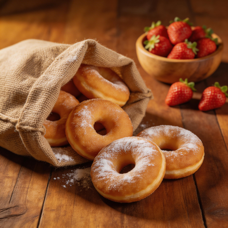 糖粉甜甜圈配草莓图片