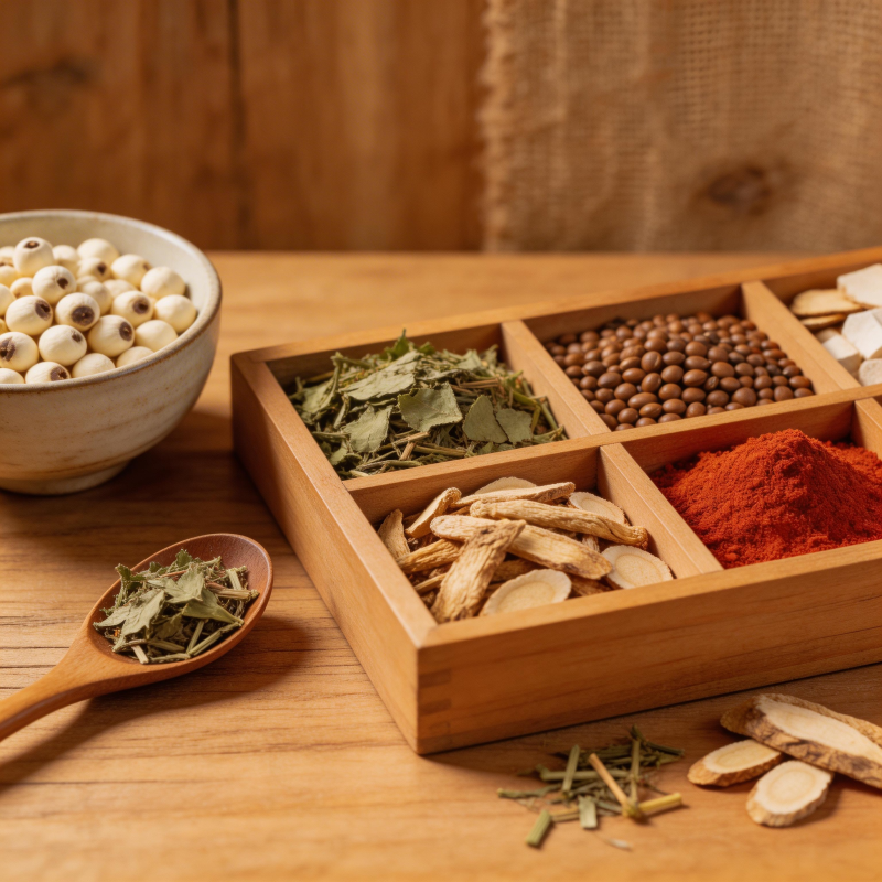 中药香料分格木盒陈列图片