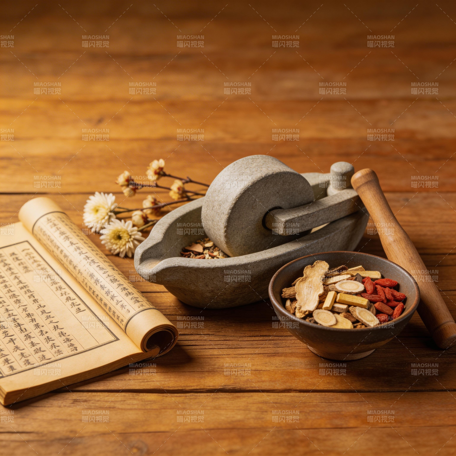中药古法研磨场景图片