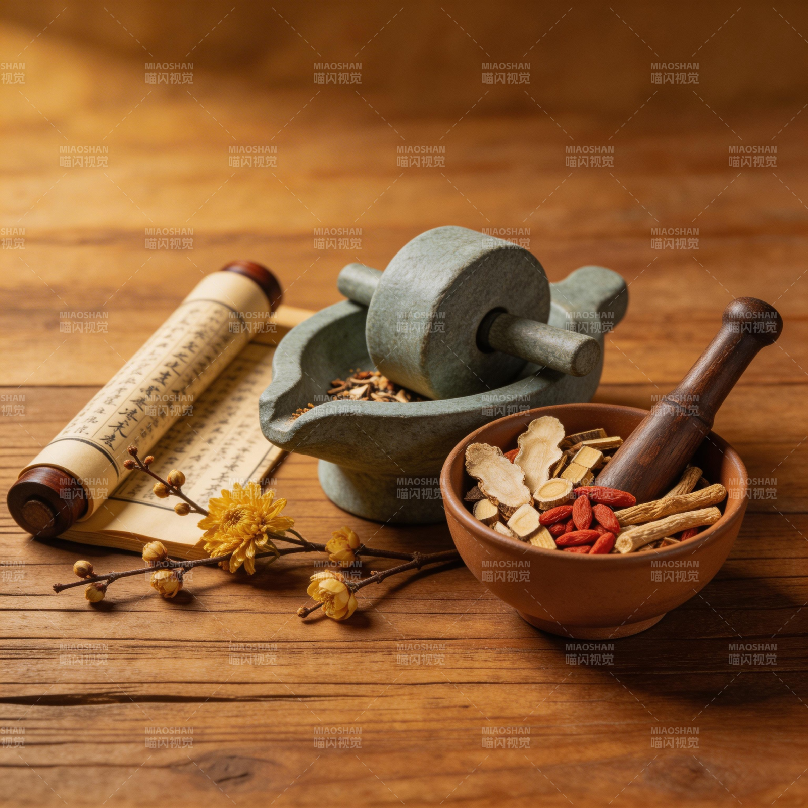 中药古法研磨场景图片