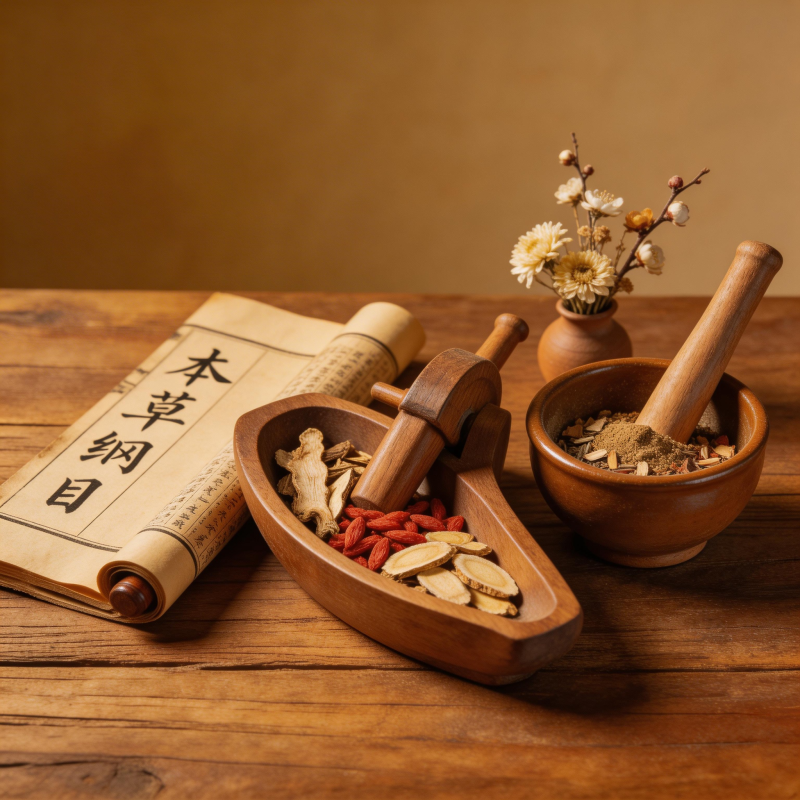 古法中药 本草纲目与捣药杵图片