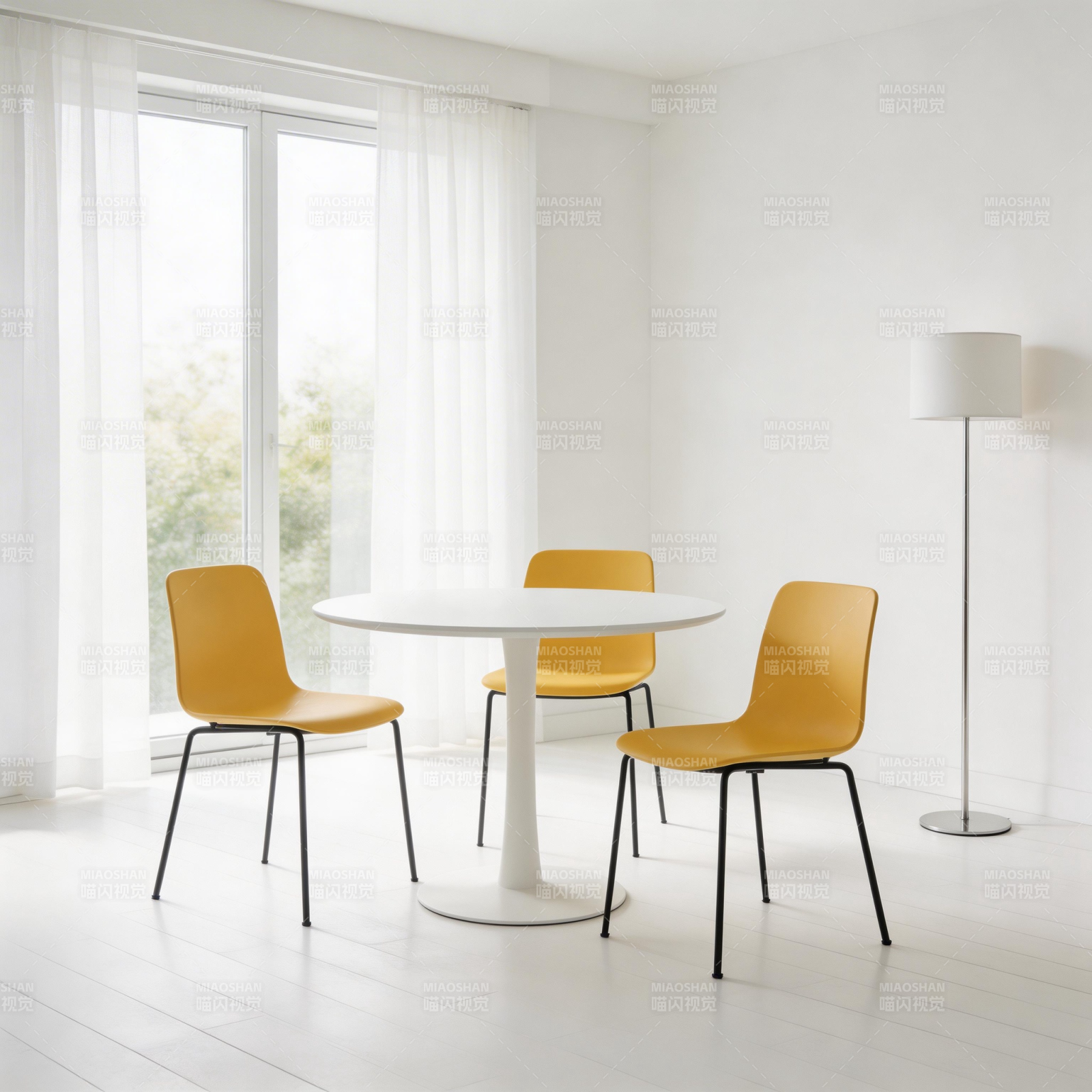 白厅黄椅简约风图片