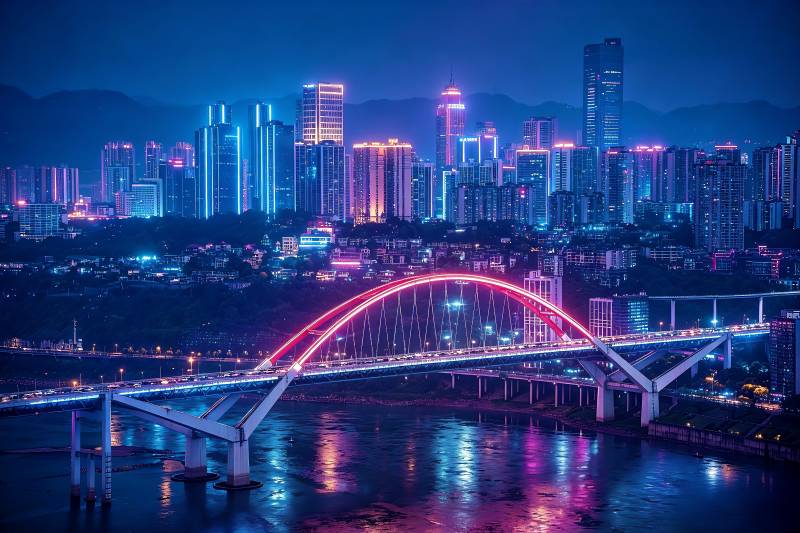 菜园坝大桥霓虹映山城图片