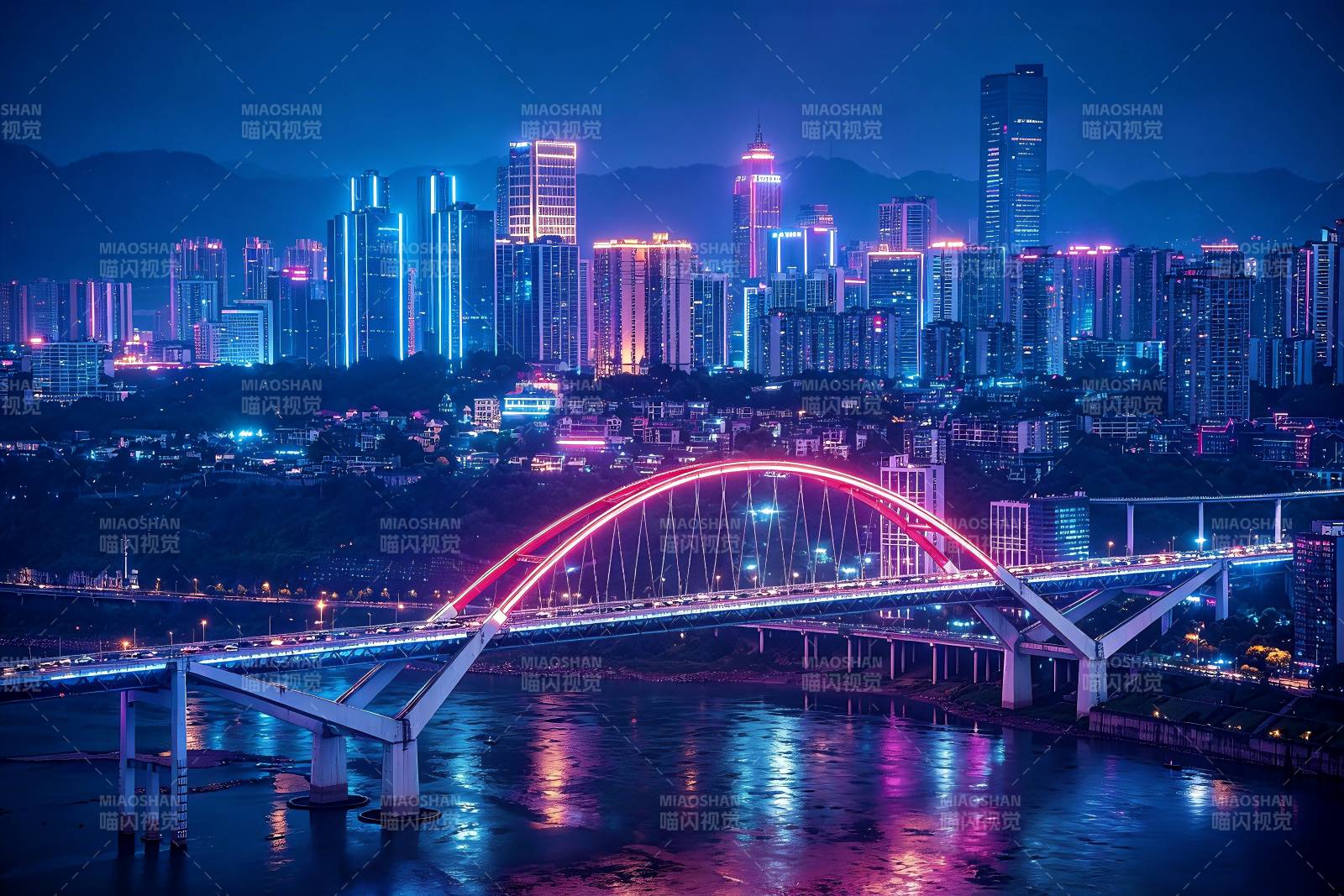 菜园坝大桥霓虹映山城图片