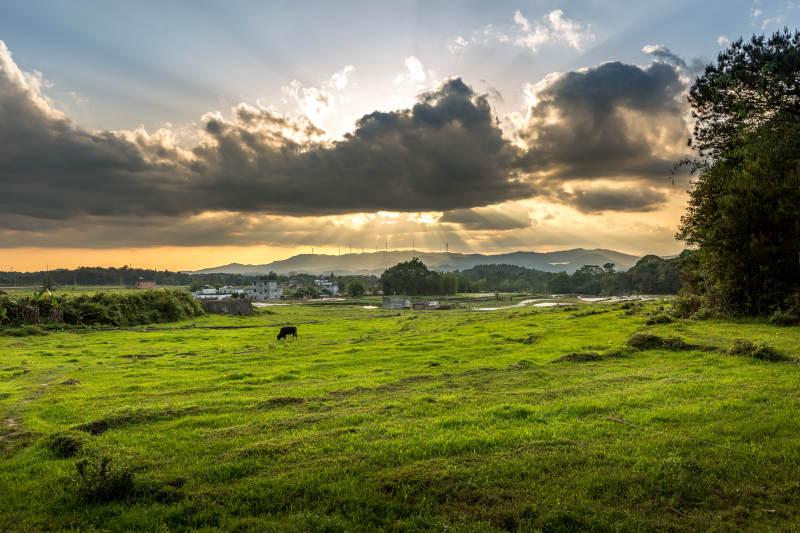 夕阳牧野 云涌山远图片