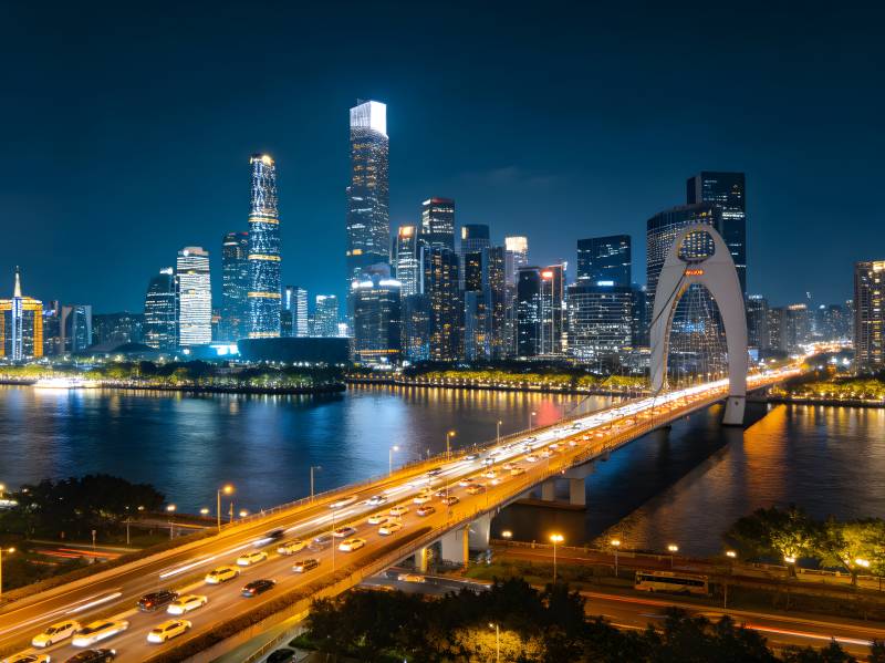 广州夜景 猎德桥与珠江新城图片