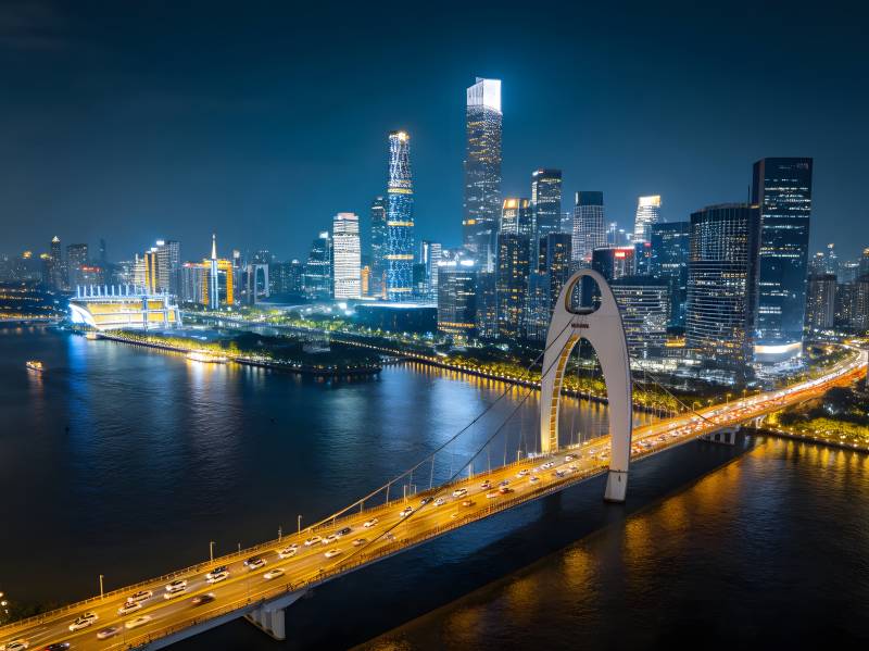 广州夜景 猎德桥与CBD灯火辉煌图片