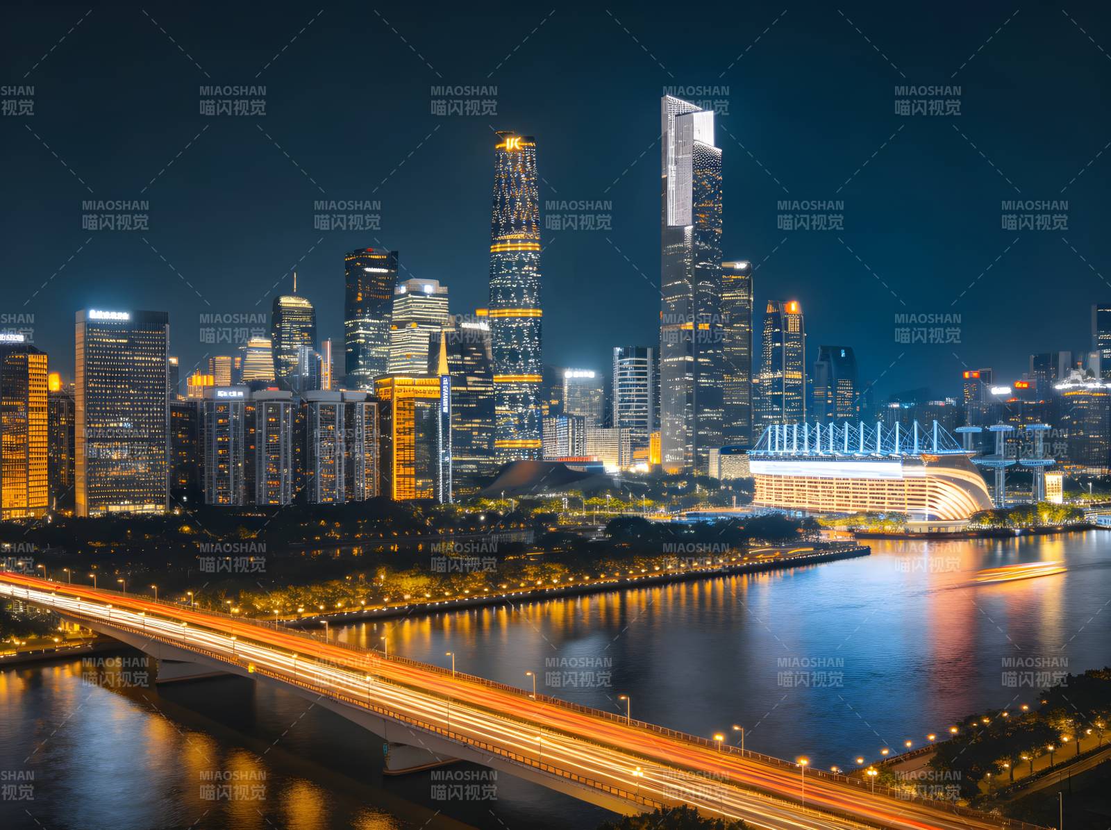 广州夜景 珠江畔灯火辉煌图片