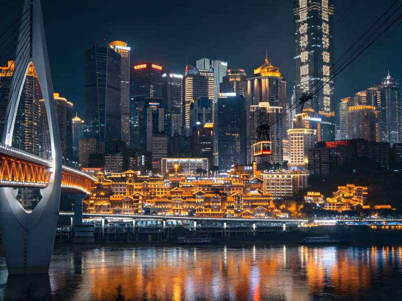 重庆夜景 桥映江楼璀璨图片