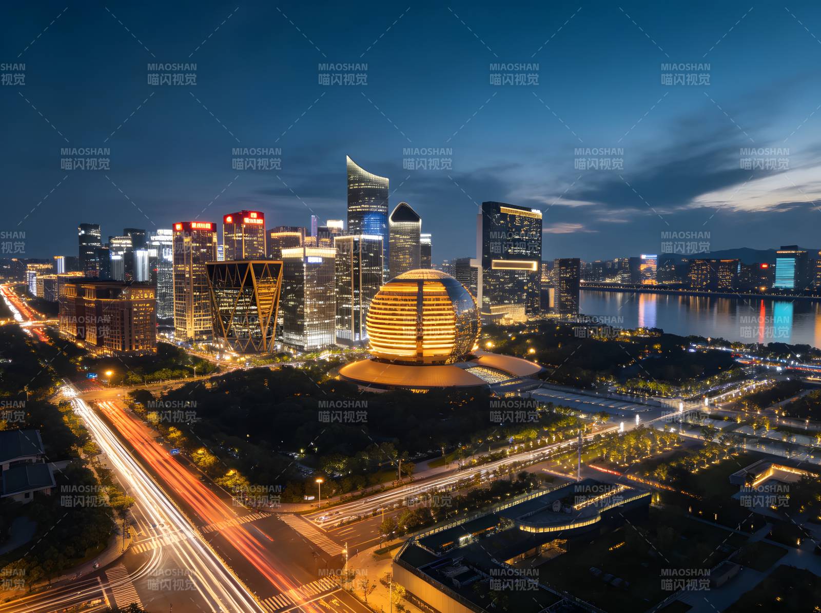 杭州钱江新城夜景璀璨图片