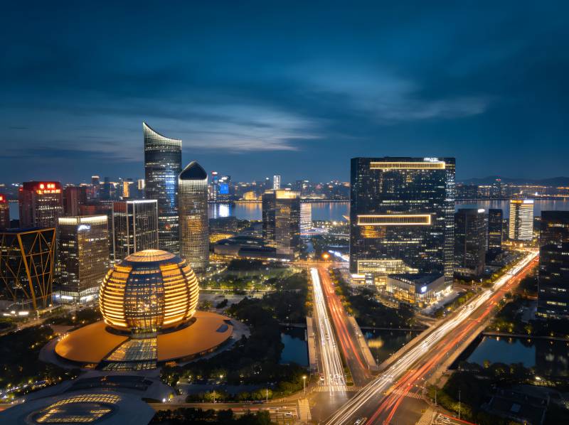 杭州夜景 钱江新城灯火辉煌图片
