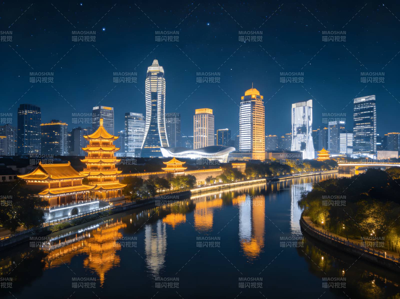 夜映古楼 现代都市璀璨图片