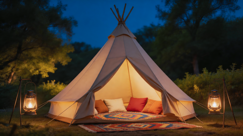 夜幕帐篷暖光伴眠图片