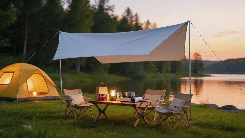 湖畔露营 暮色温柔时光图片