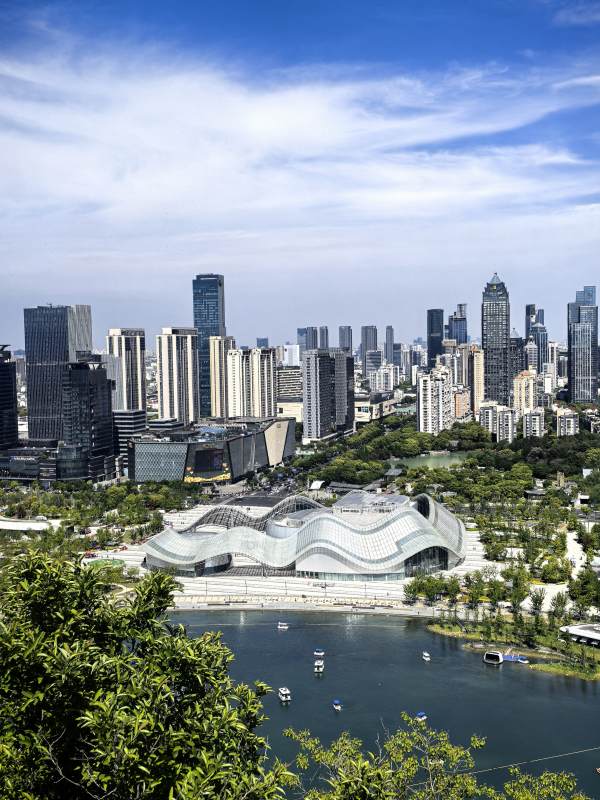 城市天际线与湖景交融，苏州狮子山图片