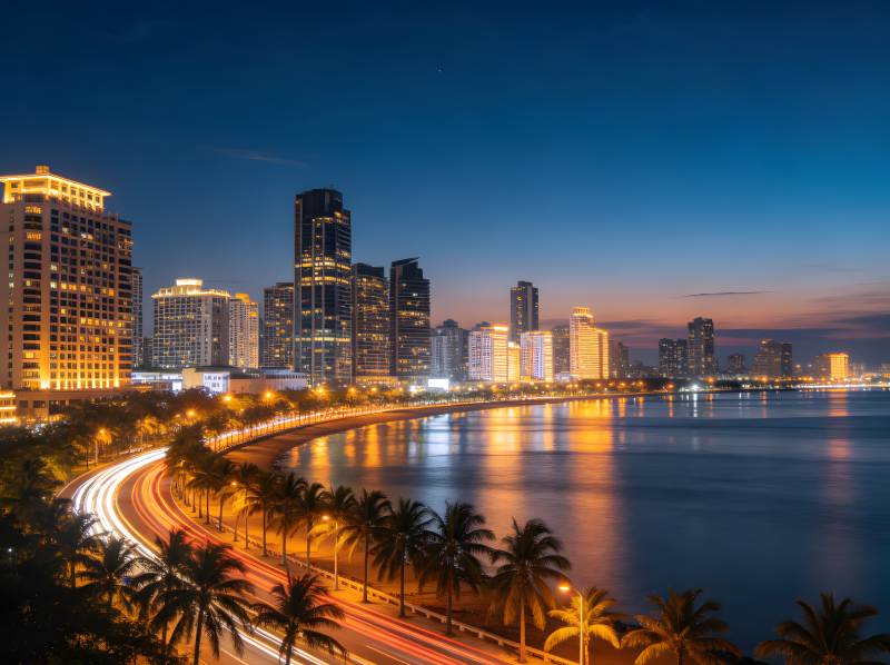 海滨夜景 灯火辉煌图片