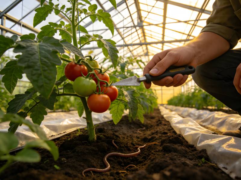 温室采番茄 蚯蚓伴耕忙图片