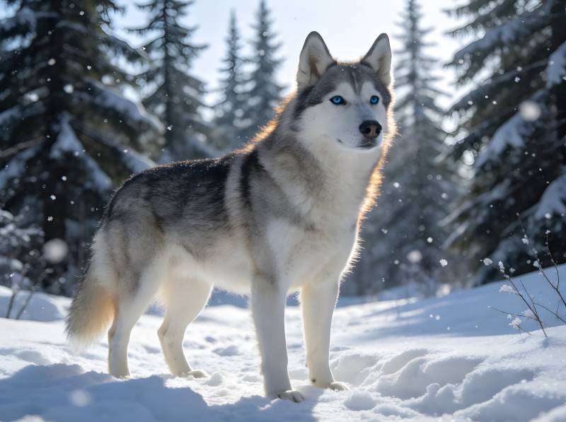 雪林蓝眼哈士奇图片