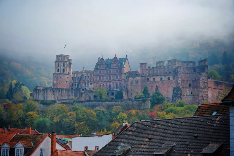 雾锁海德堡古堡风景图片