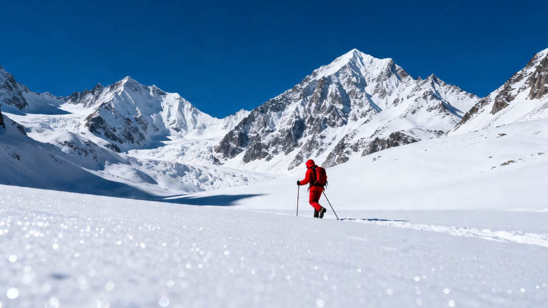 雪域孤行者 红影映雪山图片
