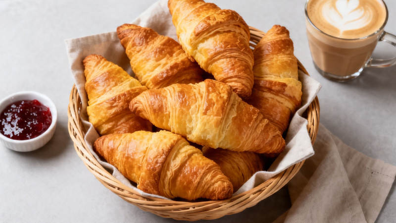 金黄酥脆羊角面包篮图片