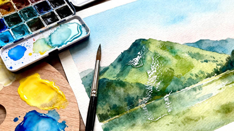 水彩山水 笔尖流淌的绿意图片