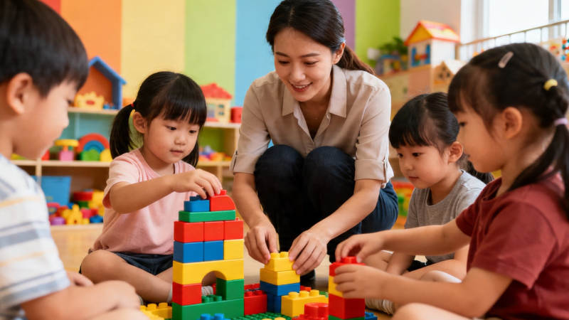 师生共搭积木乐融融图片