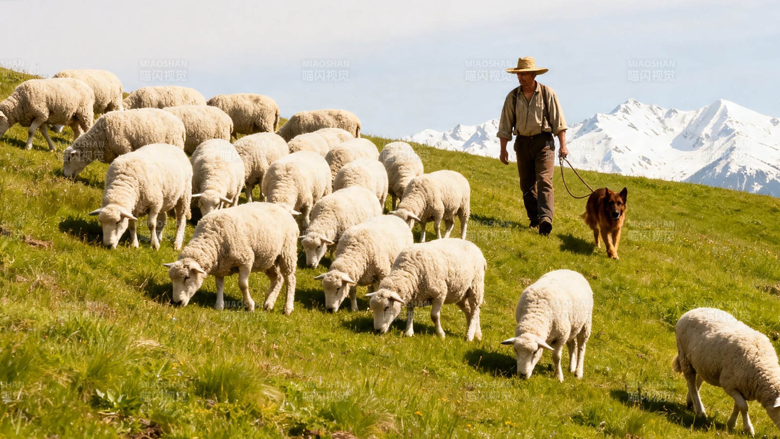 牧人牧羊 雪山为伴图片