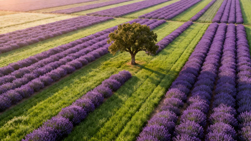 薰衣草田中的孤树图片