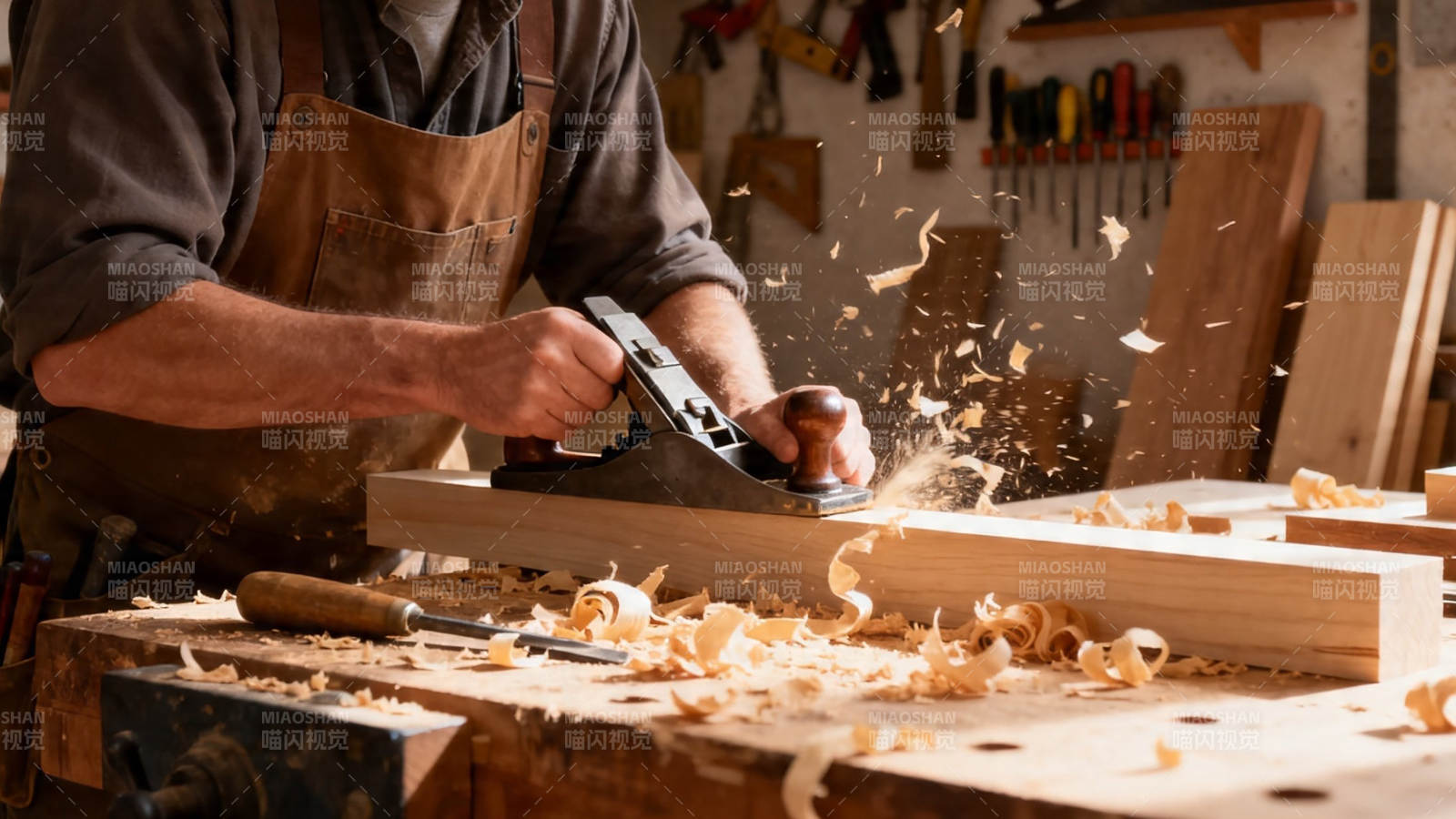 木工刨花飞溅 匠心独运图片