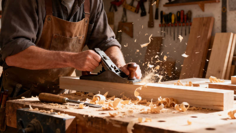 木工刨花飞溅 匠心独运图片