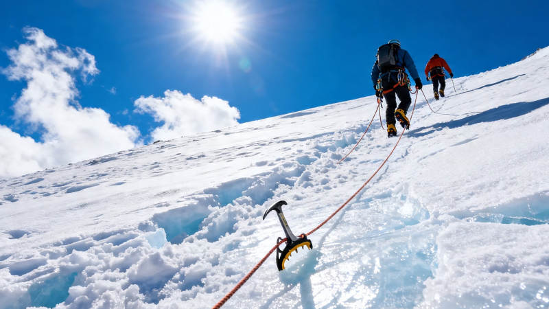 雪山攀登者向阳而行图片