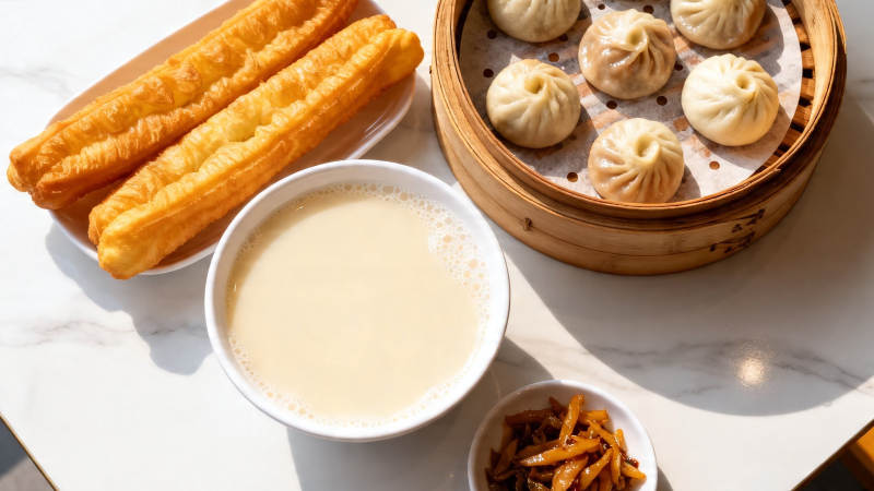 豆浆油条小笼包早餐图片